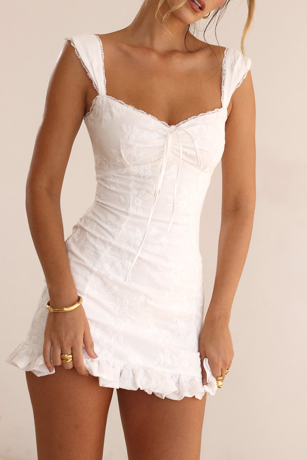 Women's Homecoming Mini Dress with Tie Front and Ruffle Hem for Grad Party - Image 2