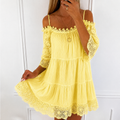 Women's Homecoming Mini Off the Shoulder Dress with Bell Sleeves and Lace Trim - Image 1