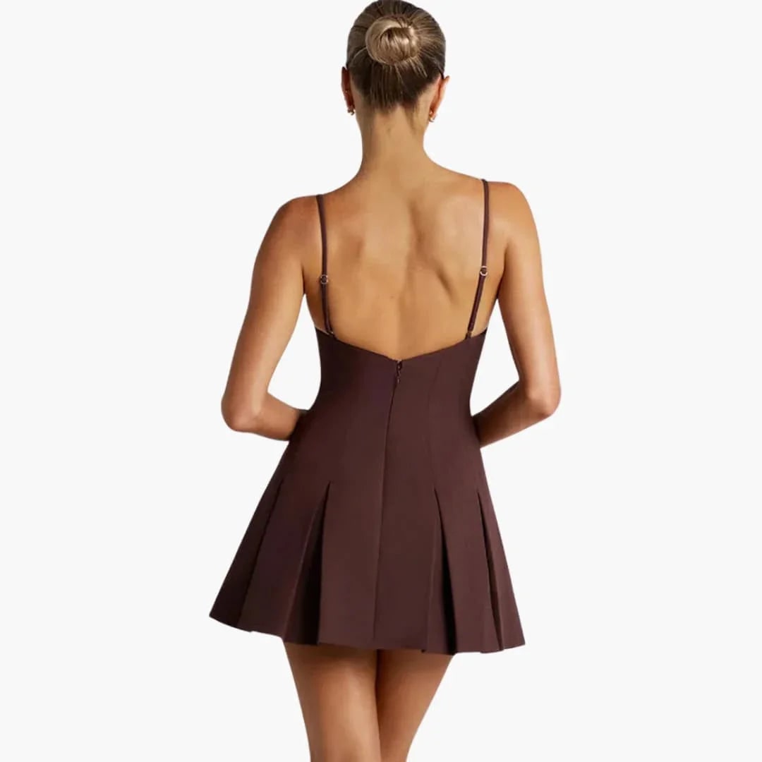 Women's Homecoming Pleated Backless Mini Dress with Spaghetti Straps and Low Back - Image 5
