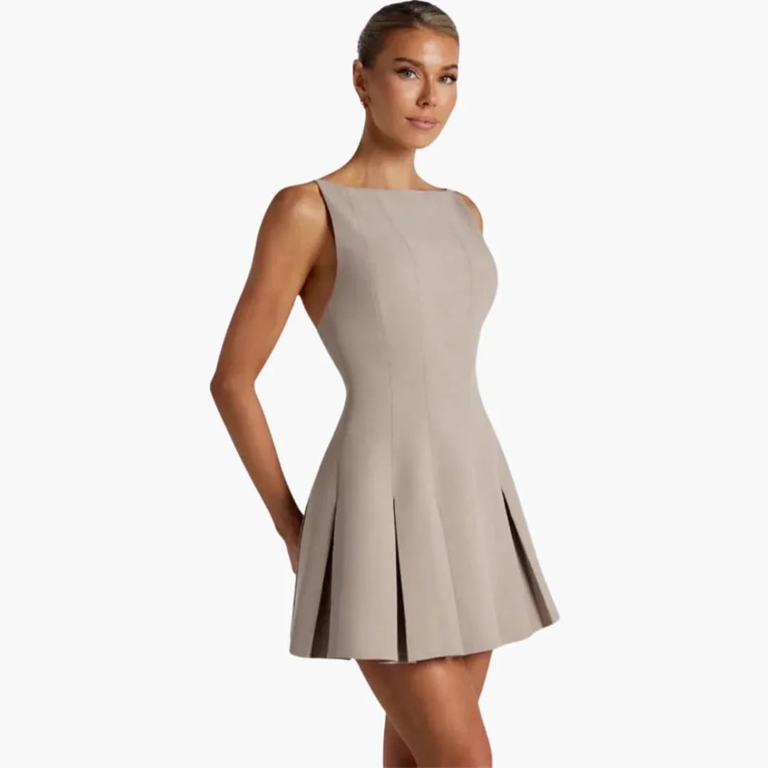Women's Homecoming Pleated Backless Mini Dress with Spaghetti Straps and Low Back - Image 8