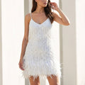 Women's Homecoming Sequin Mini Dress with Feather Hem and Fringe Bodice Party - Image 1