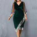 Women's Homecoming Velvet Sequin Midi Dress with Sheer Mesh Sleeves Party Cocktail - Image 1
