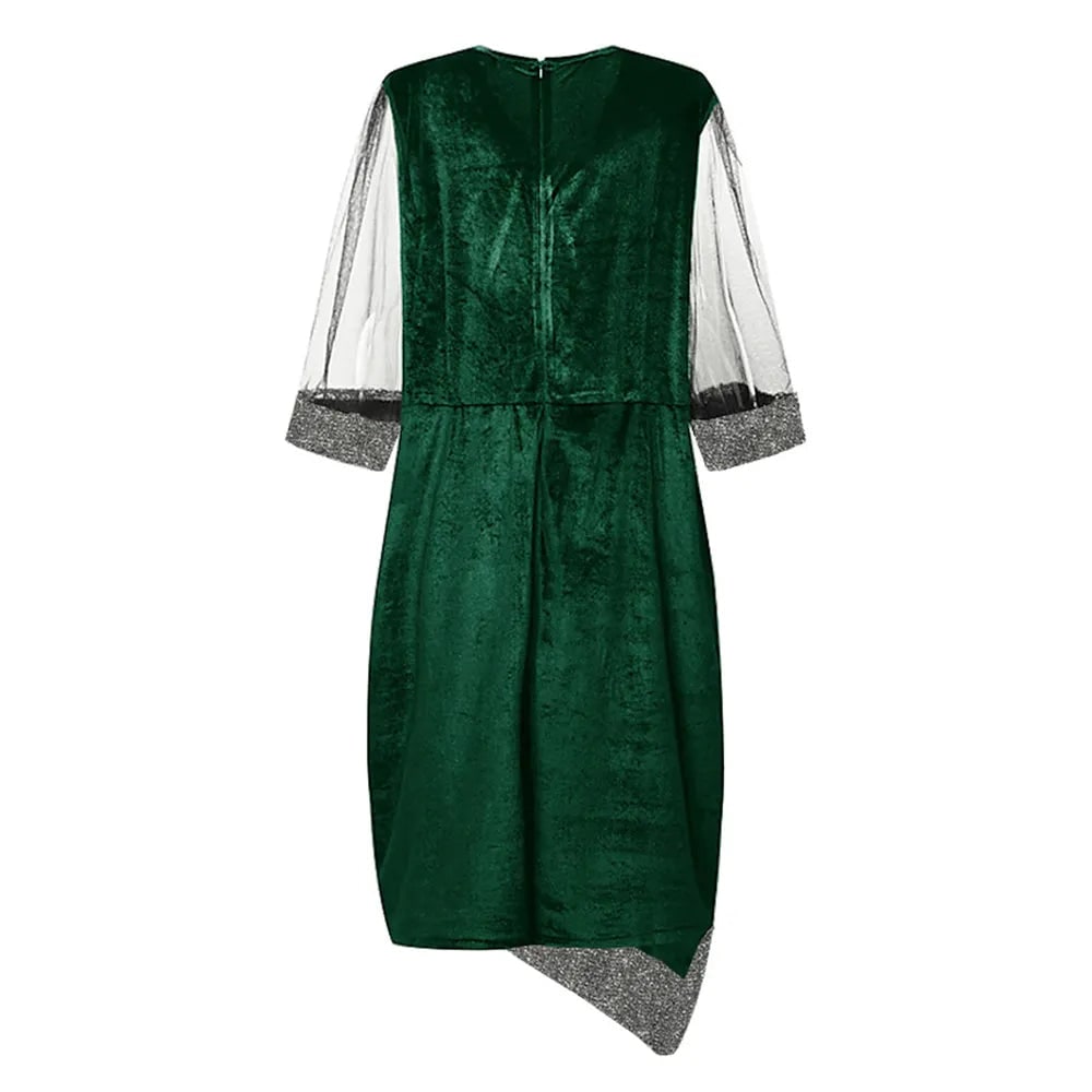 Women's Homecoming Velvet Sequin Midi Dress with Sheer Mesh Sleeves Party Cocktail - Image 3
