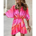 Women's Homecoming Wedding Guest Mini Dress with Wrap Skirt and Ruffled Hem - Image 1