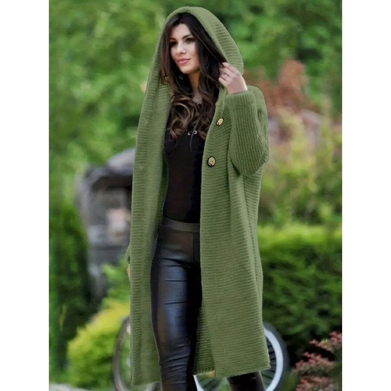 Women's Hooded Cardigan Sweater with Ribbed Knit Button Front Longline - Image 3