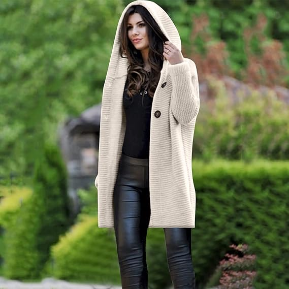 Women's Hooded Cardigan Sweater with Ribbed Knit Button Front Longline - Image 5