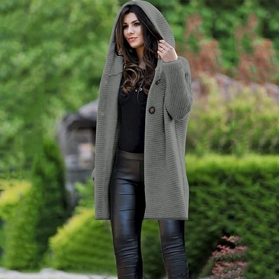 Women's Hooded Cardigan Sweater with Ribbed Knit Button Front Longline - Image 6