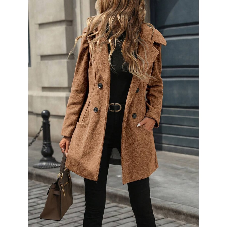 Women's Hooded Wool Blend Coat with Double-Breasted Buttons and Notched Lapels - Image 9