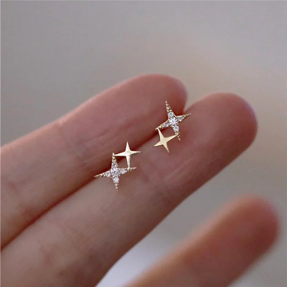 Women's Hypoallergenic Diamond Star Stud Earrings Gold Rhinestone - Image 1