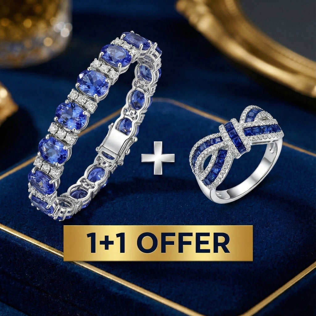 Women's Jewelry Set Bracelet Ring Oval Gemstone Fold-Over Clasp - Image 1
