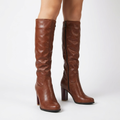 Women's Knee High Boots with Block Heel and Side Zip Round Toe - Image 1