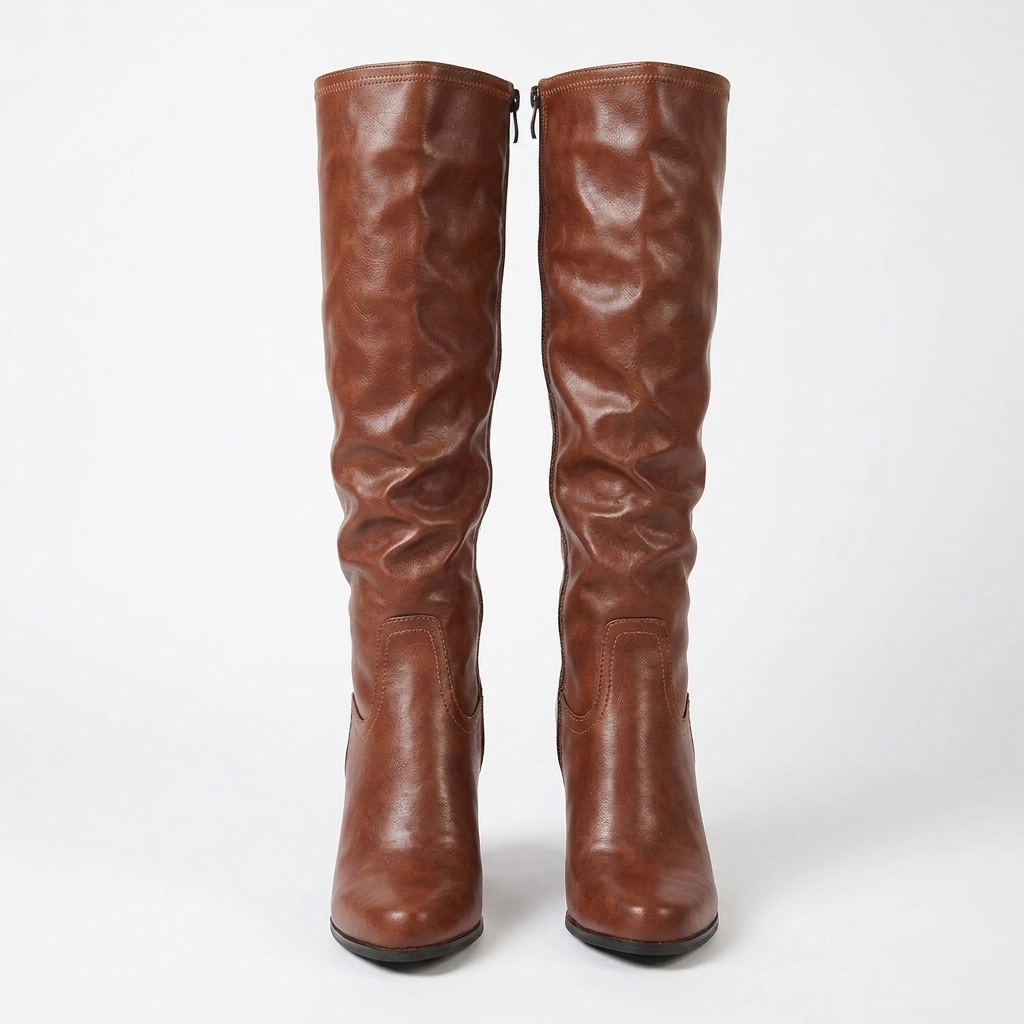 Women's Knee High Boots with Block Heel and Side Zip Round Toe - Image 3