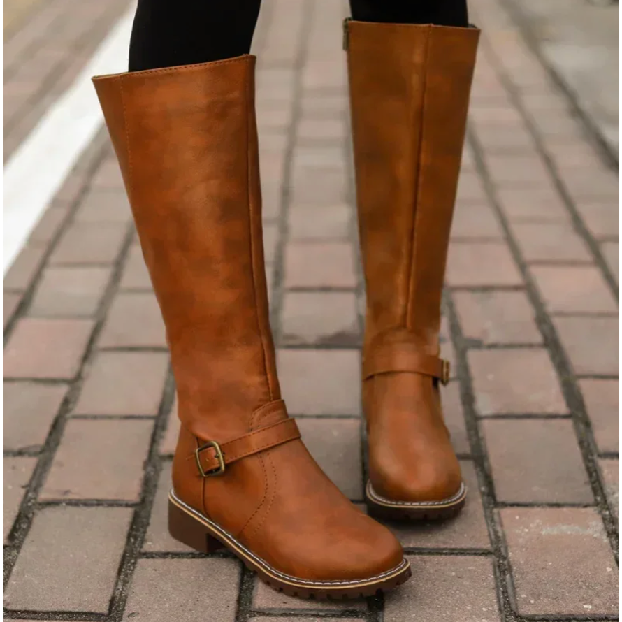 Women's Knee High Boots with Buckle Strap and Zipper Closure Tall - Image 4