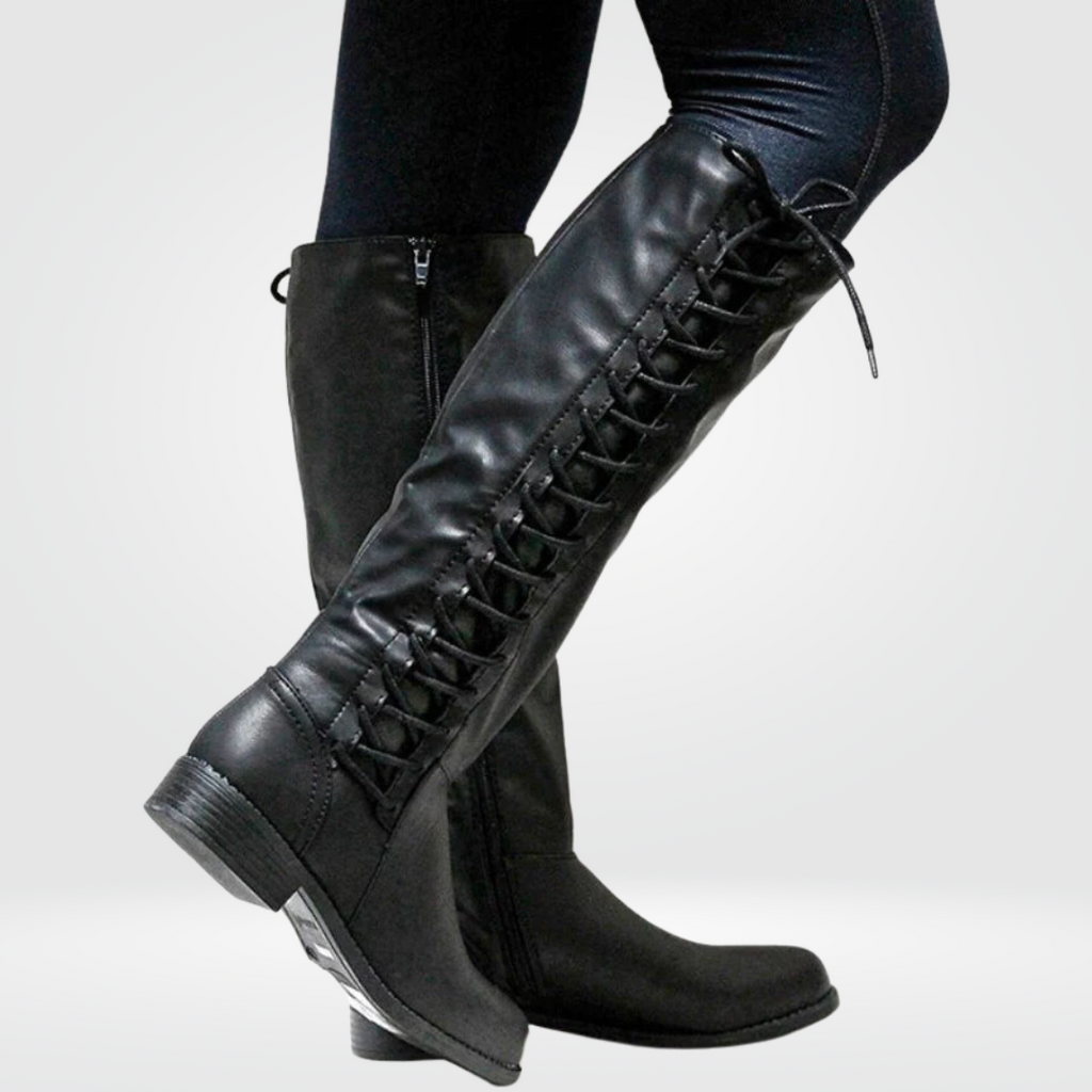 Women's Knee High Boots with Side Lace Up and Inner Zipper - Image 1