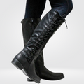 Women's Knee High Boots with Side Lace Up and Inner Zipper - Image 1