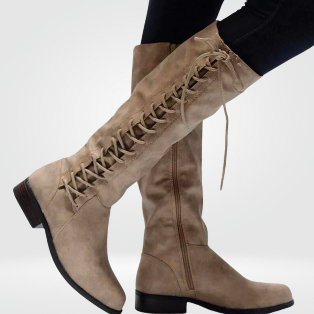 Women's Knee High Boots with Side Lace Up and Inner Zipper - Image 3
