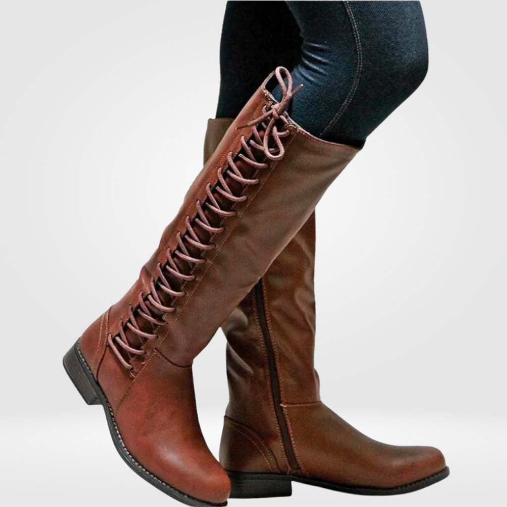 Women's Knee High Boots with Side Lace Up and Inner Zipper - Image 4