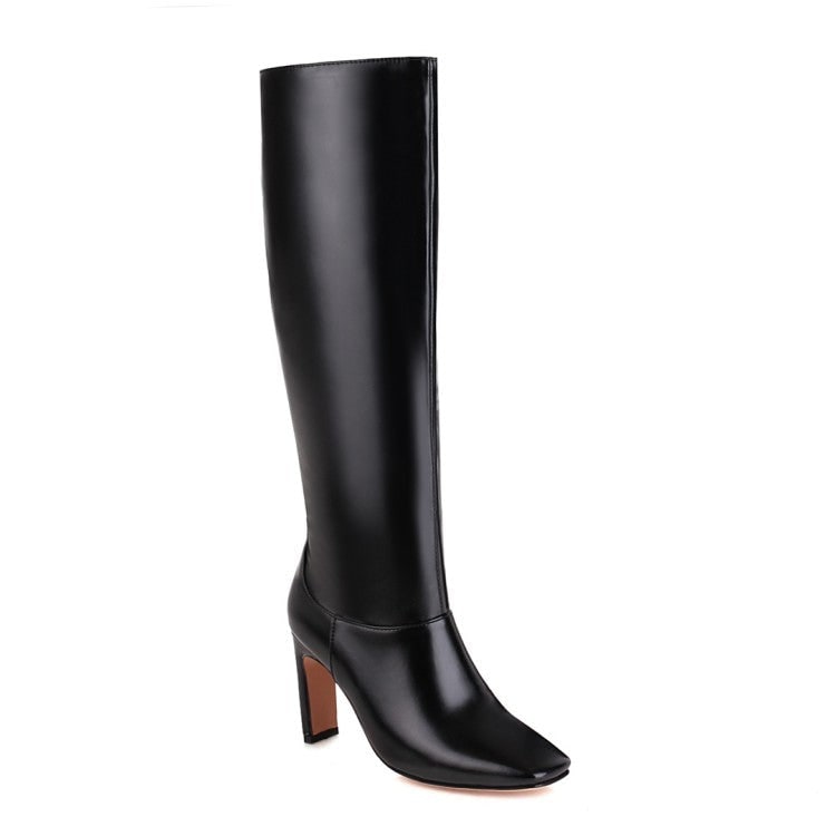 Women's Knee High Boots with Square Toe and Block Heel - Image 2