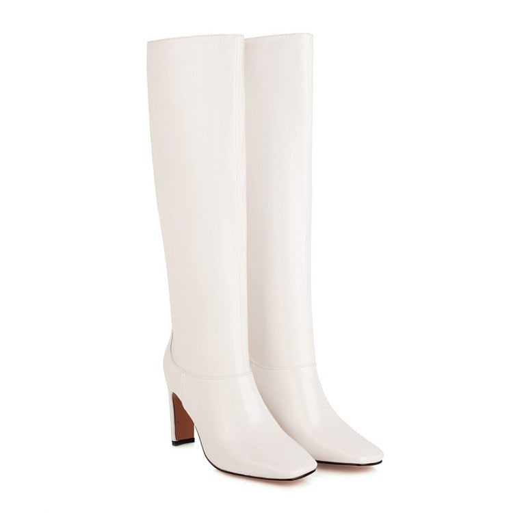 Women's Knee High Boots with Square Toe and Block Heel - Image 4