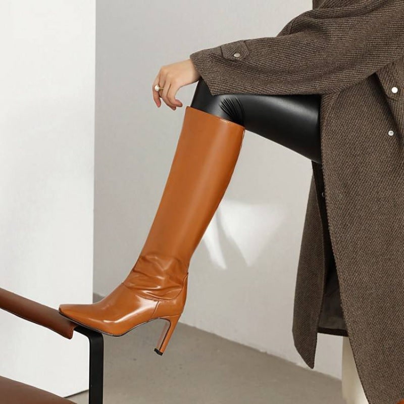 Women's Knee High Boots with Square Toe and Block Heel - Image 5