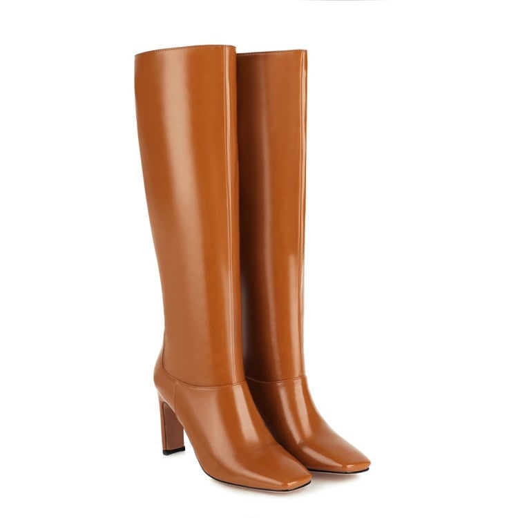 Women's Knee High Boots with Square Toe and Block Heel - Image 6