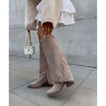 Women's Knee High Boots with Suede Block Heel and Ankle Strap - Image 1