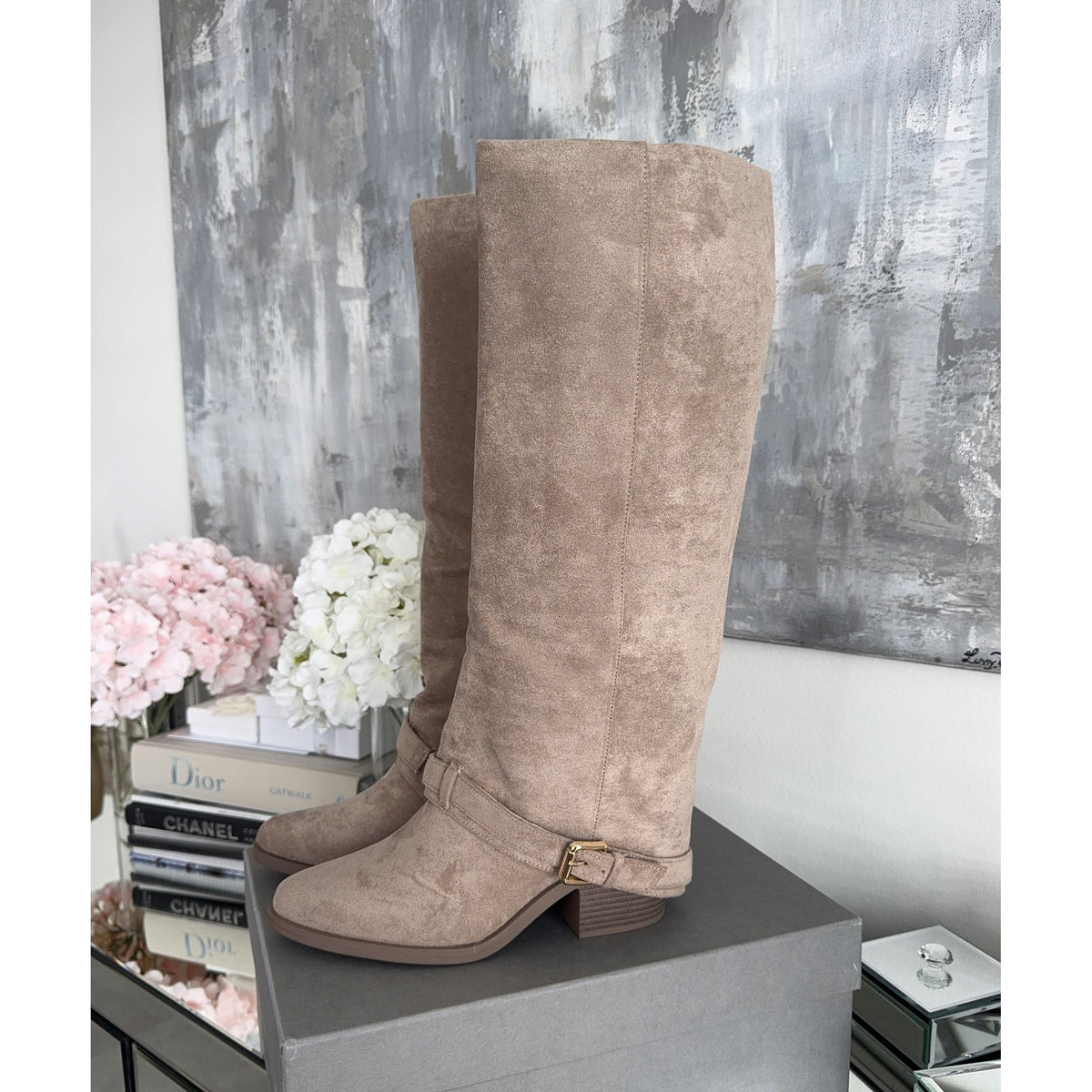 Women's Knee High Boots with Suede Block Heel and Ankle Strap - Image 3