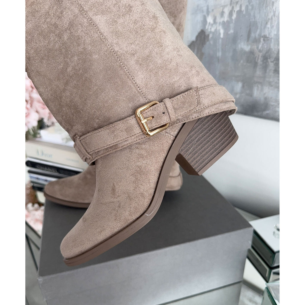 Women's Knee High Boots with Suede Block Heel and Ankle Strap - Image 4