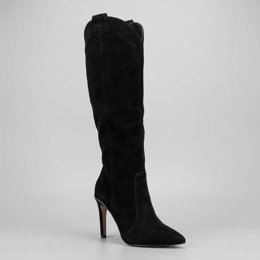 Women's Knee High Western Boots with Pointed Toe Stiletto Heel and Side Zip - Image 3