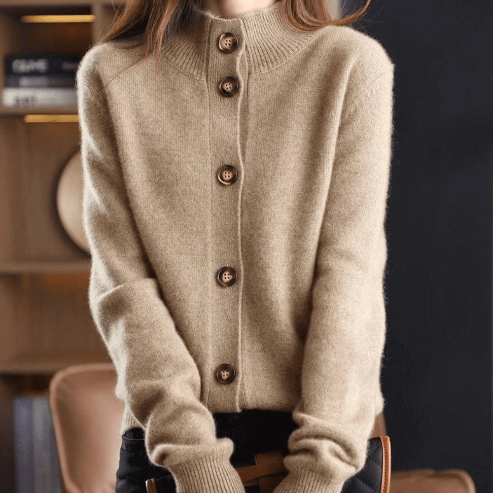 Women's Knit Cardigan Sweater with Button Front and Mock Neck - Image 2