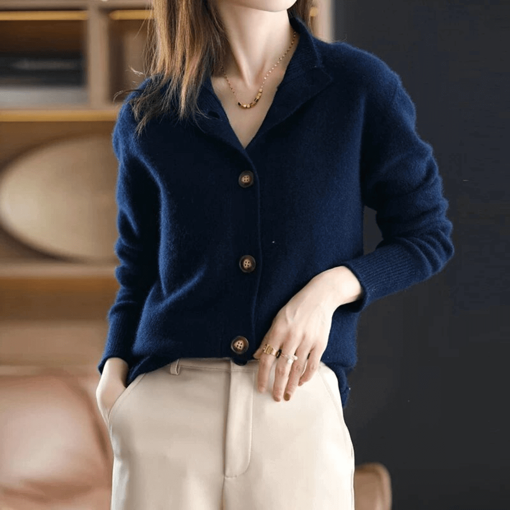 Women's Knit Cardigan Sweater with Button Front and Mock Neck - Image 4