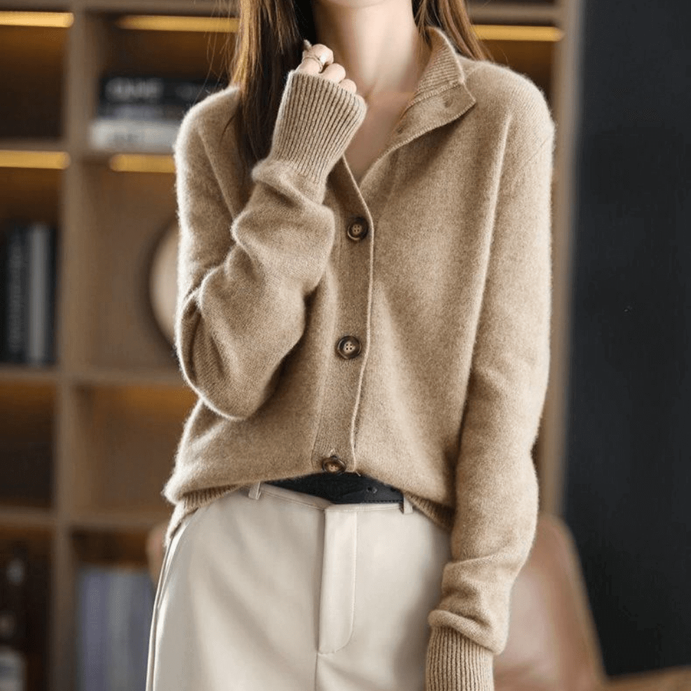 Women's Knit Cardigan Sweater with Button Front and Mock Neck - Image 6