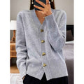 Women's Knit Cardigan Sweater with Gold Heart Buttons V-Neck - Image 1