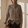 Women's Knit Cardigan with Chunky Ribbed Button Closure and Funnel Neck - Image 1