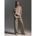 Women's Knit Lounge Set with Wide Leg Pants and Polo Sweater Two Piece - Image 1