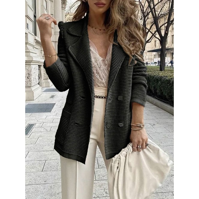 Women's Knit Sweater Blazer with Double Breasted Closure and Notched Lapel - Image 6