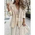Women's Knit Sweater Blazer with Double Breasted Closure and Notched Lapel - Image 7