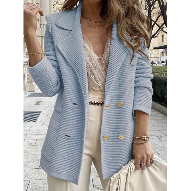 Women's Knit Sweater Blazer with Double Breasted Closure and Notched Lapel - Image 8