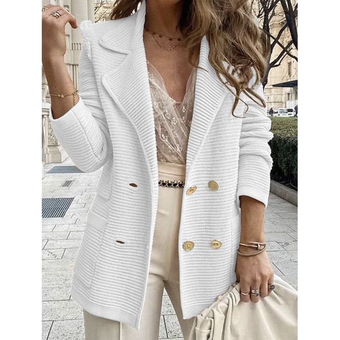 Women's Knit Sweater Blazer with Double Breasted Closure and Notched Lapel - Image 9