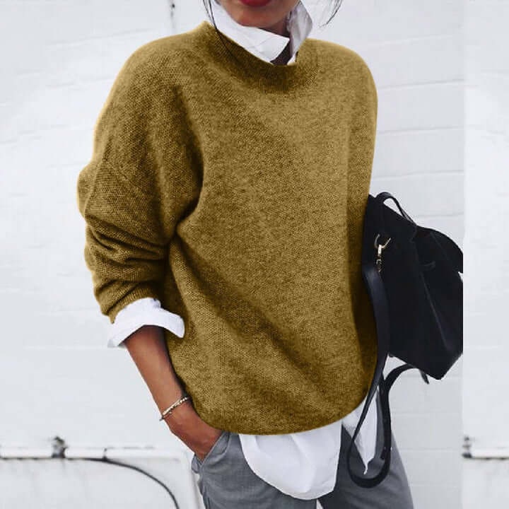 Women's Knit Sweater Oversized Crewneck with Ribbed Cuffs and Relaxed Fit - Image 1
