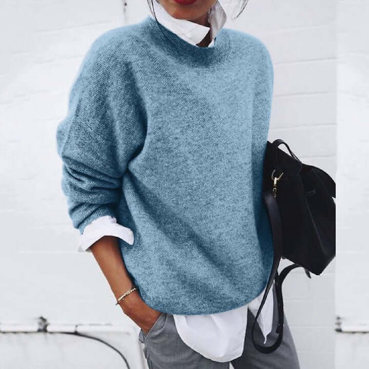 Women's Knit Sweater Oversized Crewneck with Ribbed Cuffs and Relaxed Fit - Image 2