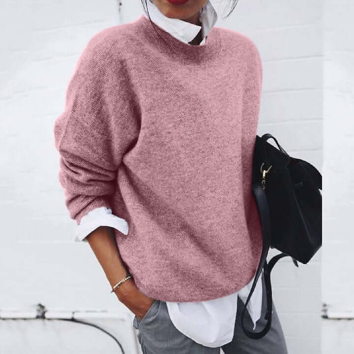 Women's Knit Sweater Oversized Crewneck with Ribbed Cuffs and Relaxed Fit - Image 3