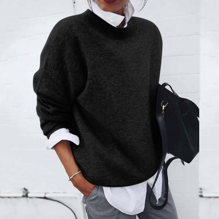 Women's Knit Sweater Oversized Crewneck with Ribbed Cuffs and Relaxed Fit - Image 5