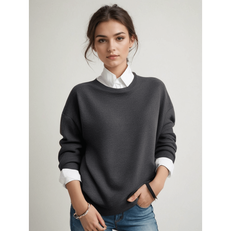Women's Knit Sweater Oversized Crewneck with Ribbed Cuffs and Relaxed Fit - Image 6