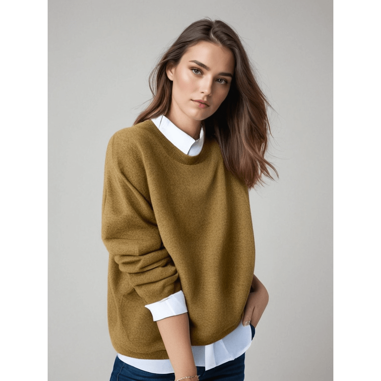 Women's Knit Sweater Oversized Crewneck with Ribbed Cuffs and Relaxed Fit - Image 7