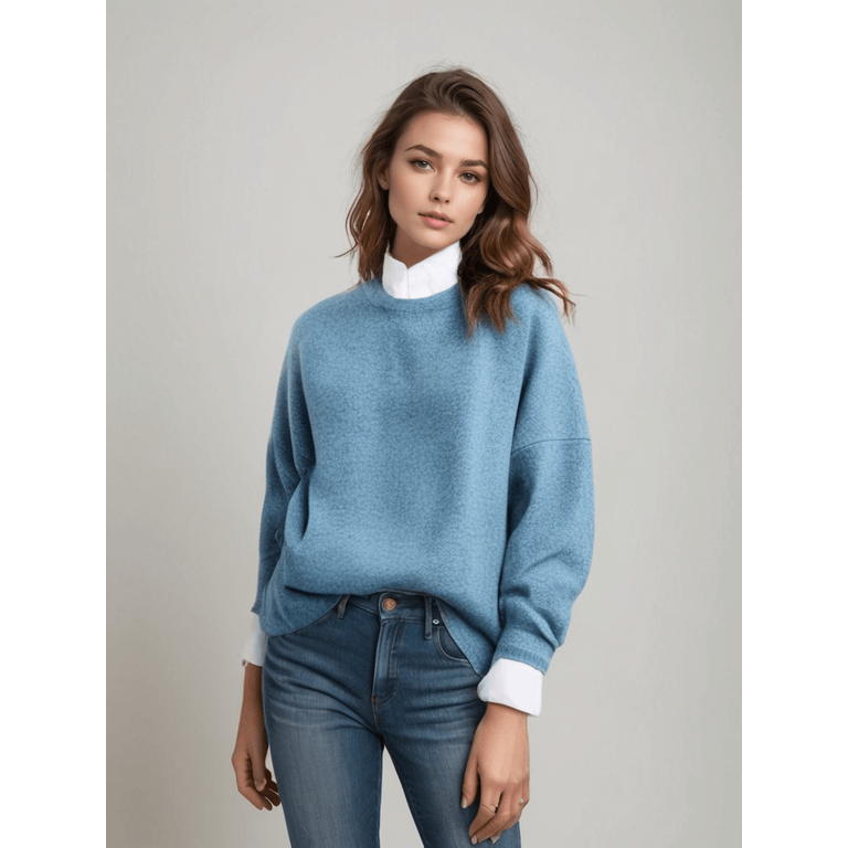Women's Knit Sweater Oversized Crewneck with Ribbed Cuffs and Relaxed Fit - Image 8