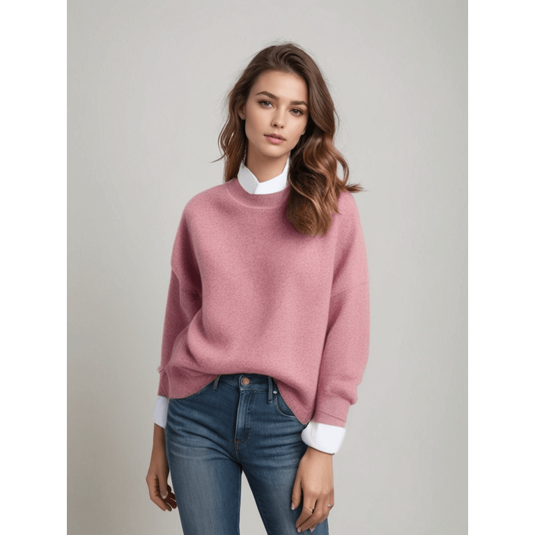 Women's Knit Sweater Oversized Crewneck with Ribbed Cuffs and Relaxed Fit - Image 9
