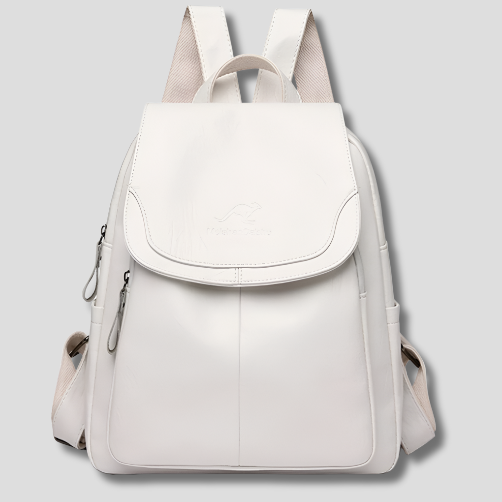 Women's Leather Backpack Rucksack with Top Flap and Embossed Detail Fashion Bag - Image 1