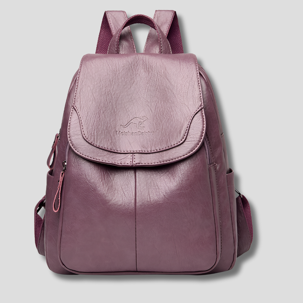 Women's Leather Backpack Rucksack with Top Flap and Embossed Detail Fashion Bag - Image 10