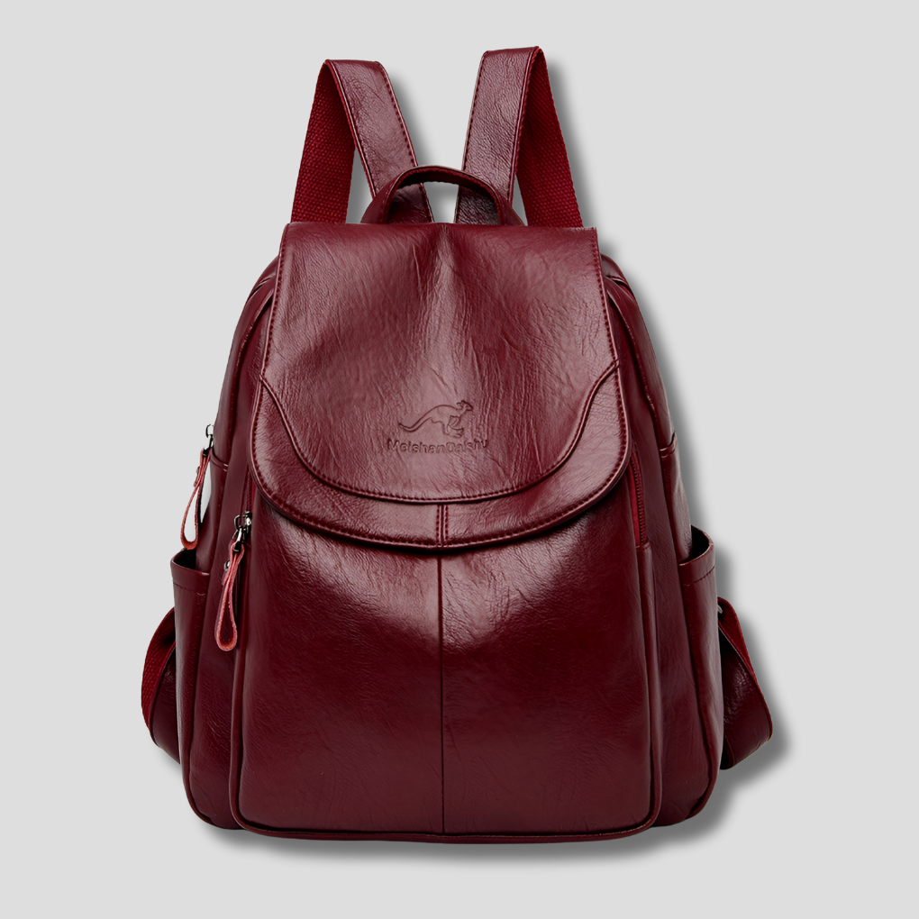 Women's Leather Backpack Rucksack with Top Flap and Embossed Detail Fashion Bag - Image 5